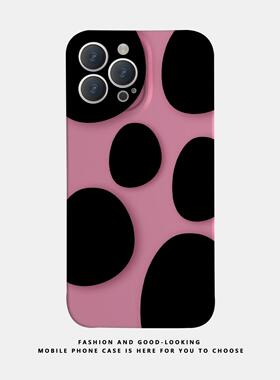 适用苹果华为粉底黑色鹅卵石iPhone16 1214promaxnova9/mate50新款p50s15荣耀80情侣opporeno9手机壳iqoo11