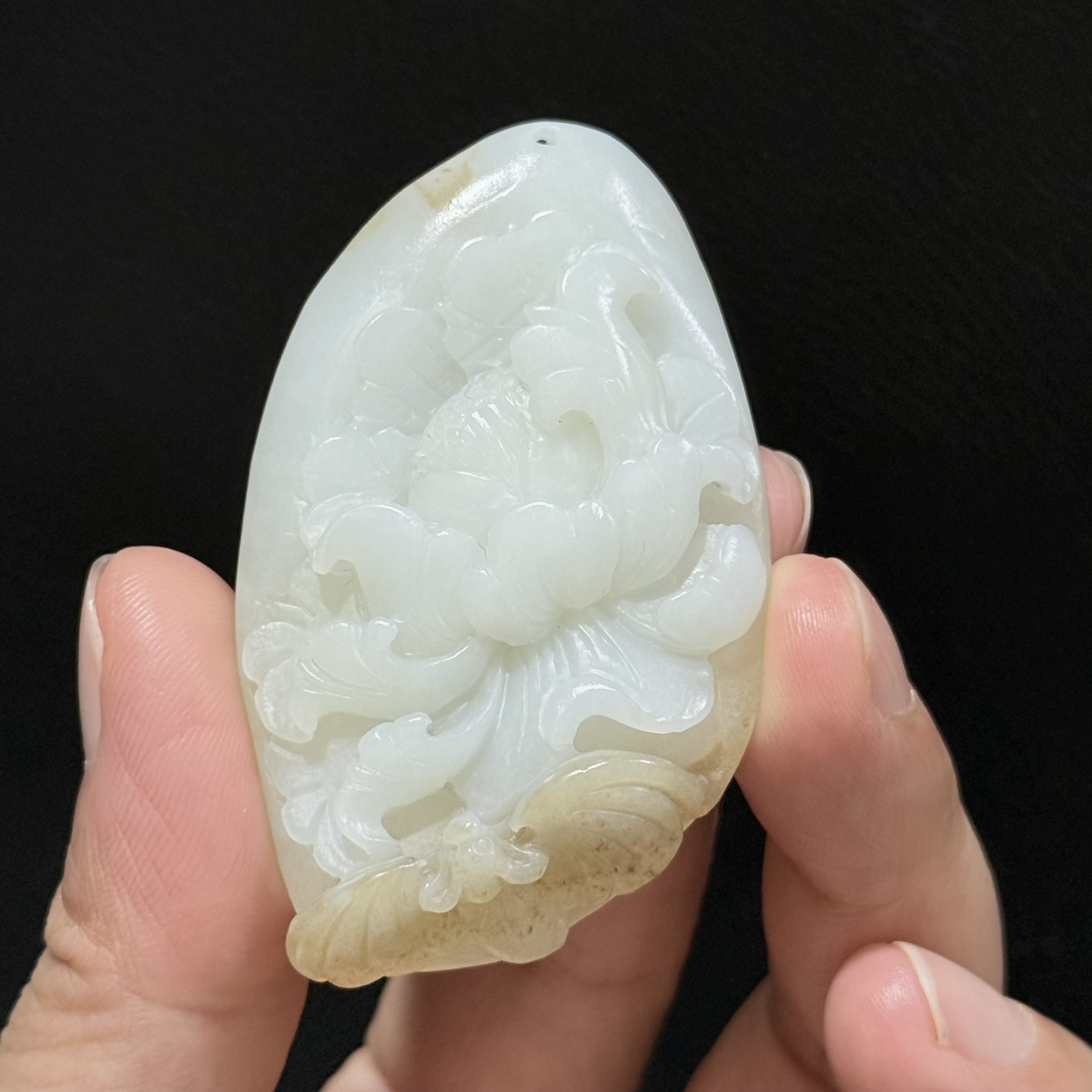 可言坊白色和田玉挂件吊坠,菊蝶:居耋