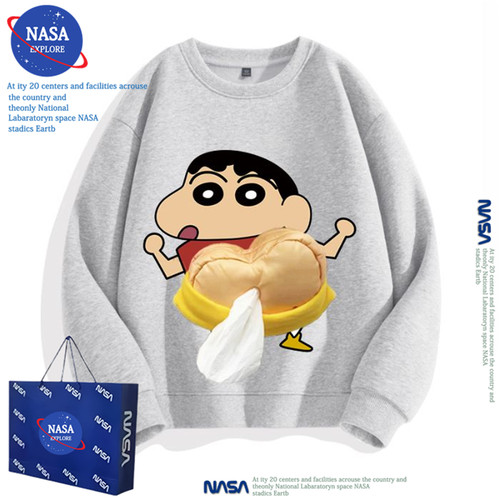 NASA卡通蜡笔小新随身抽纸设计感长袖卫衣秋冬亲子装男女洋气上衣