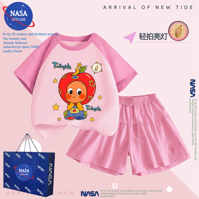 NASA女童纯棉短袖T恤套装夏季卡通星星人女孩洋气时髦裤裙两件套