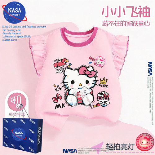NASA女童纯棉无袖背心夏季新款HelloKitty蝴蝶结凯蒂猫儿童装上衣