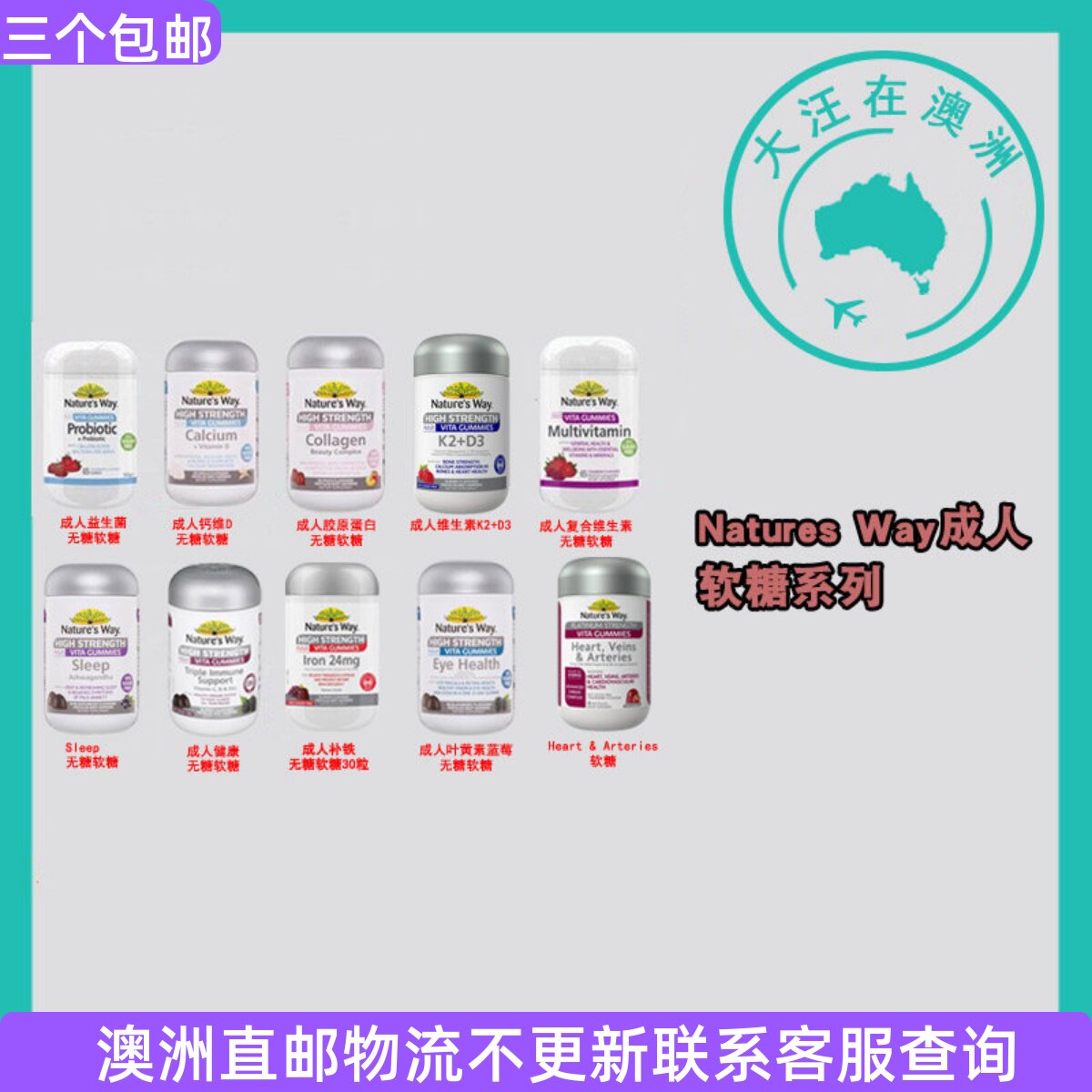 Nature's Way佳思敏成人无糖软糖维D钙益生菌维生素铁叶黄素NW114