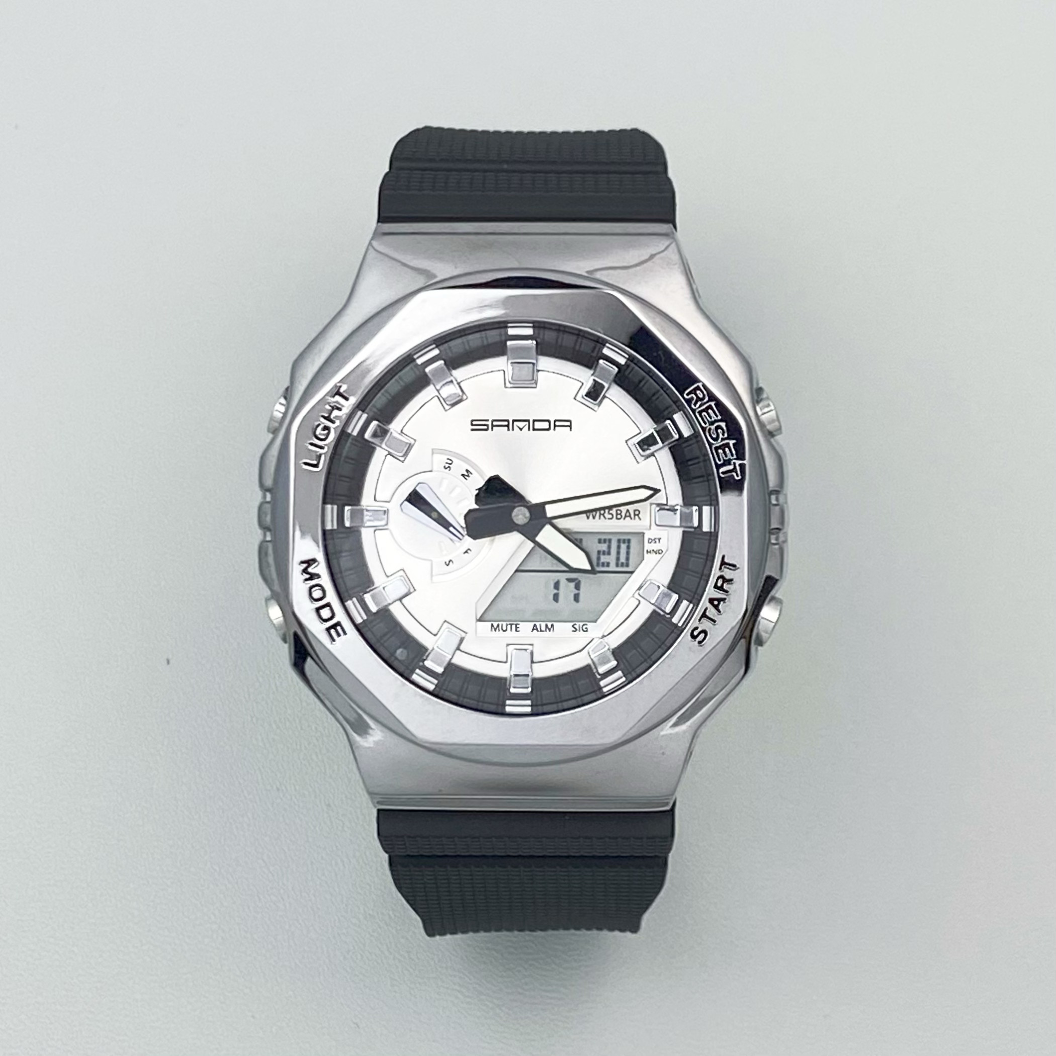 八角橡树高中生手表男款抬手灯双显防水户外运动初中生夜光电子表