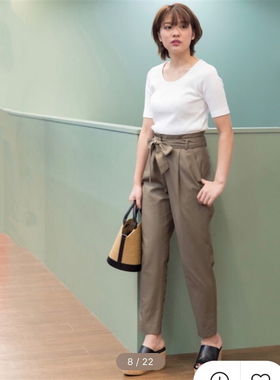 N@TURAL BEAUTY BASIC客供精纺全棉腰带休闲女裤