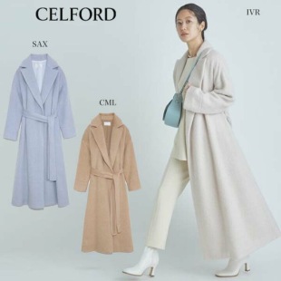 4.6万日元DELF0RD羊毛与马海毛女士腰带长款温柔风毛呢外套长大衣