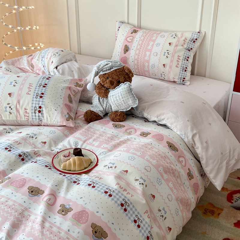 卡通草莓小狗纯棉床上四件套100全棉2026新款被套床单宿舍三件套4