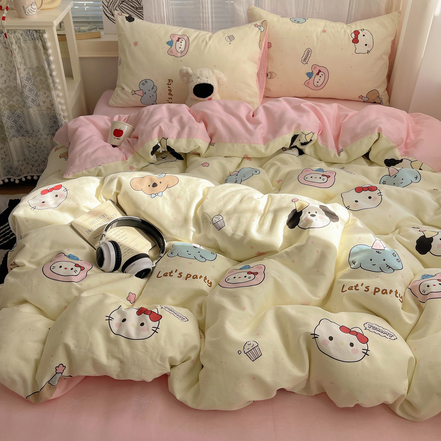可爱萌趣纯棉四件套100全棉卡通被套床笠床单宿舍三件套床上用品4,床上用品,床品套件/四件套/多件套,淘宝优惠券,粉丝福利购,淘宝优惠卷