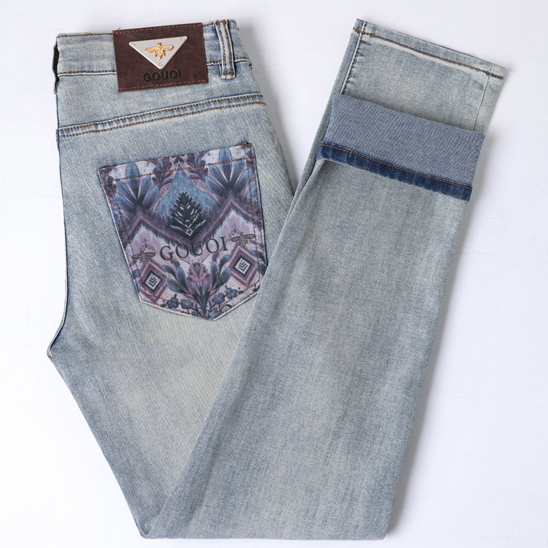 浅灰色牛仔裤男款2026新款潮牌高端弹力修身小脚男士长裤夏季薄款