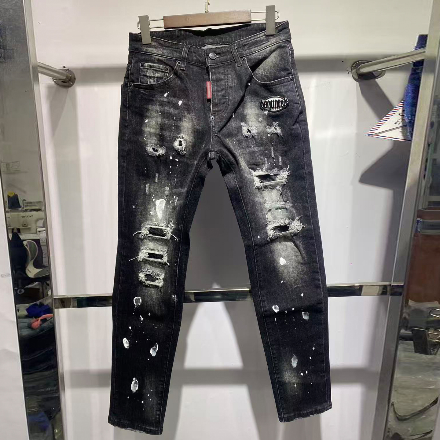 2025新款爆款泼墨刀割牛仔裤男款