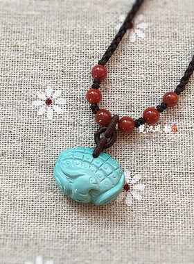 苏工精雕蓝松石雕刻小孔雀开屏锁骨项链吊坠男女款吉祥富贵送女友