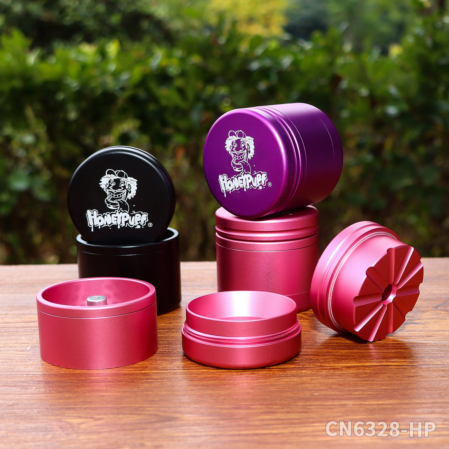 跨境热销Honeypuff品牌磨烟器直径4层63mm铝合金碎烟草研磨机烟具