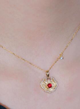 18k金祖母绿红宝石如意钻石项链万喜万般宜精湛手工拉丝工艺