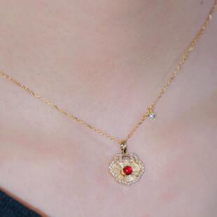 18k金祖母绿红宝石如意钻石项链万喜万般宜精湛手工拉丝工艺