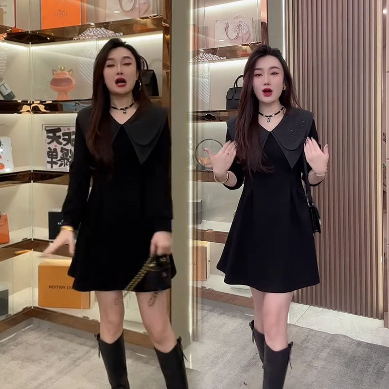 时尚洋气减龄烫钻娃娃领连衣裙女2026年早春新款长袖收腰显瘦裙子,女装/女士精品,连衣裙,淘宝优惠券,粉丝福利购,淘宝优惠卷