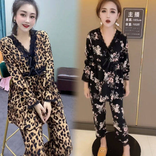2026年春秋新款睡衣韩版宽松显瘦女棉质豹纹网红洋气家居服两件套