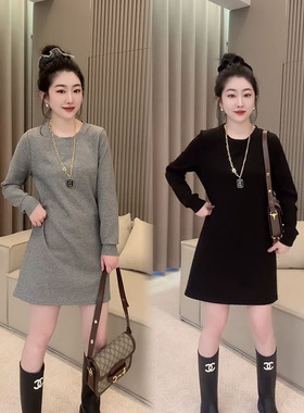 简约时尚净版中长款卫衣裙女2025春季新款修身显瘦纯色减龄长袖裙