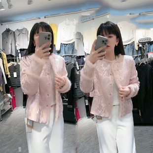 2025冬季新款新中式提花外套女时尚小香风毛毛领气质减龄短款棉衣