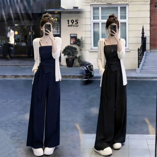 韩系时尚套装女2026春夏新款气质防晒开衫吊带背心阔腿裤三件套潮