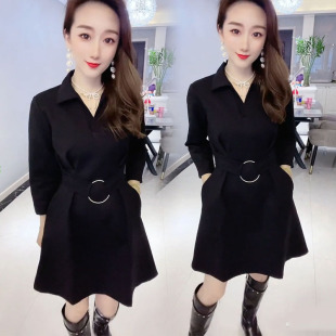 2026秋季新款连衣裙A字修身显瘦气质V领中长款衬衫裙百搭女打底裙