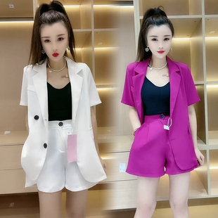 时尚套装2025年夏季新款韩版设计开叉宽松显瘦西服上衣短裤女两件
