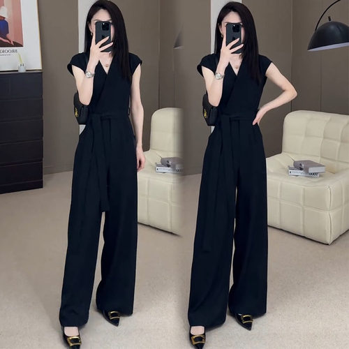法式轻奢设计感V领无袖时尚连体裤女2026夏季新款收腰显瘦直筒裤