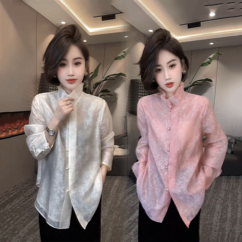 2026早春新款时髦高级感纯色立领气质单排扣荷叶边盘扣长袖衬衫女,女装/女士精品,衬衫,淘宝优惠券,粉丝福利购,淘宝优惠卷