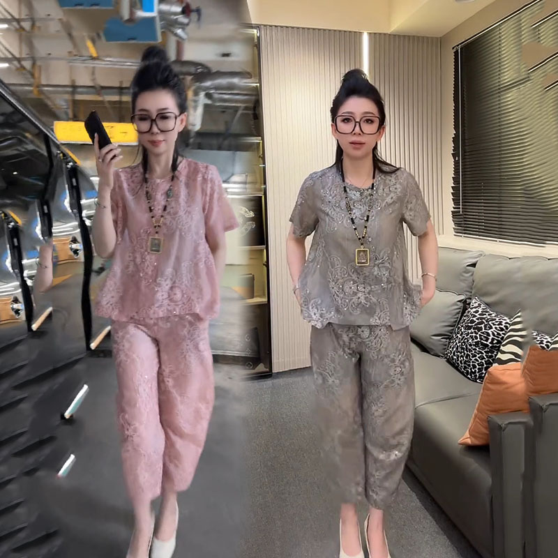 国风盘扣短袖上衣裤子时尚套装女