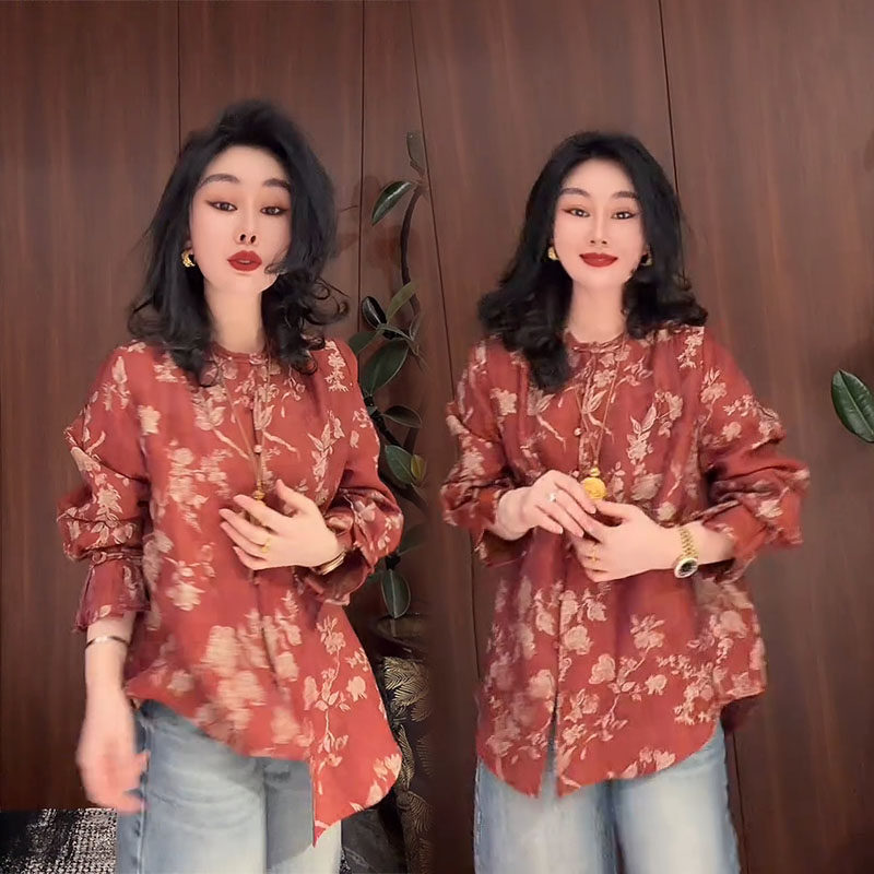 国风新中式盘扣复古风花色衬衫女2026早春新款时尚百搭显白上衣潮,女装/女士精品,衬衫,淘宝优惠券,粉丝福利购,淘宝优惠卷