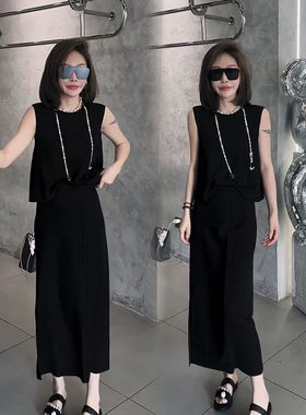 欧货时尚气质连衣裙套装女2026夏季新款无袖后排扣上衣长款半身裙