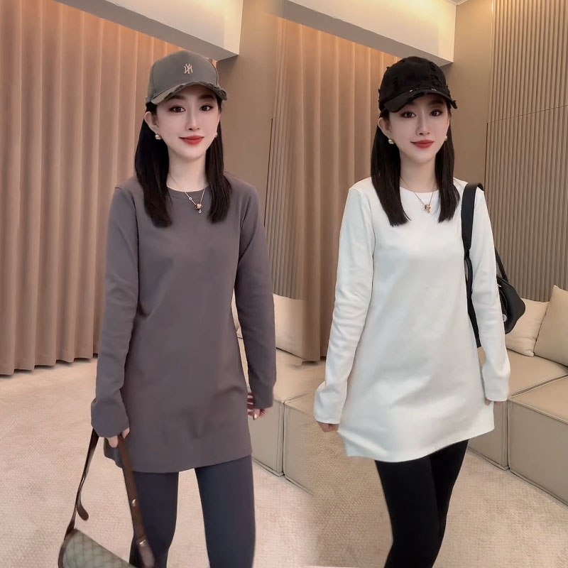 欧货纯色中长款休闲百搭T恤打底