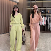 宽松减龄V领卫衣阔腿裤 时尚 新款 女2026春季 两件套潮 休闲运动套装