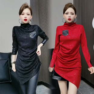 新款 时尚 T恤韩版 百搭打底中长春季 上衣 洋气设计感小心机女衫 冬季