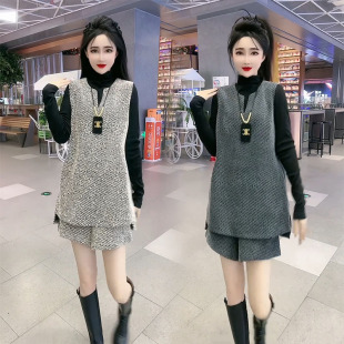 2025春秋新款三件套百搭马甲短裤时尚打底韩版显瘦网红爆款套装潮