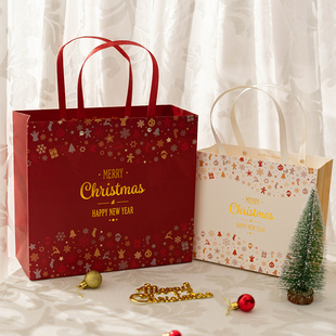 森屿叶复古圣诞节日礼品袋衣服围巾装 饰礼物袋纸盒铆钉手提纸袋子