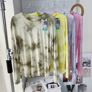 健身上衣 T恤女宽松T恤瑜伽服罩衫 挖到宝了 天丝羊毛扎染运动长袖