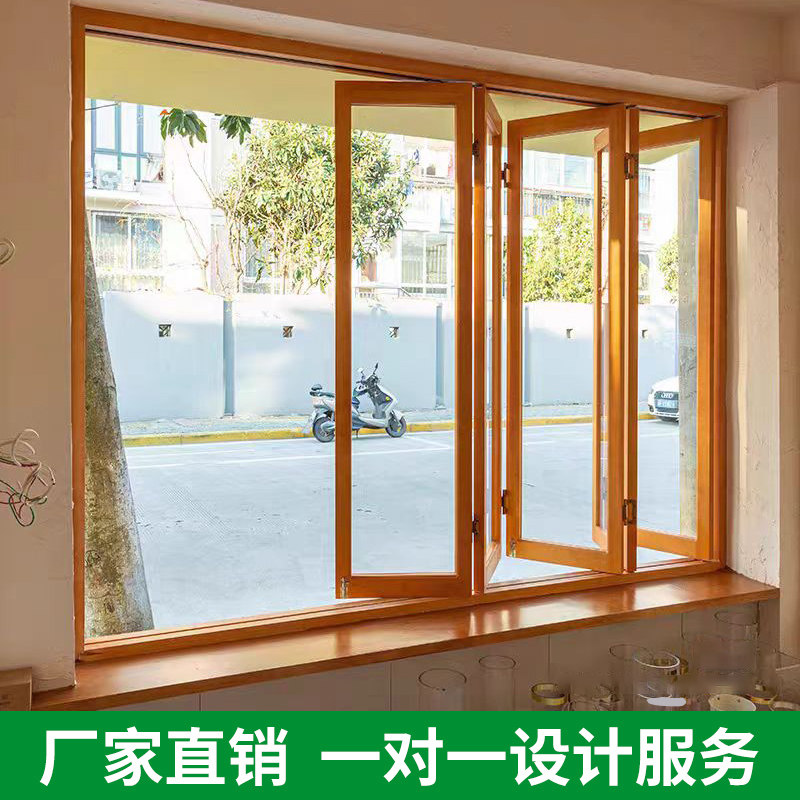 网红商铺实木玻璃门窗咖啡店奶茶店花店民宿上下折叠窗定制木门