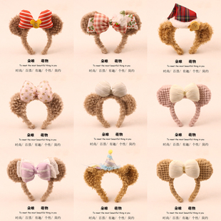 可爱雪莉玫发箍超萌卡通达菲熊生日帽子领结草莓发卡乐园拍照头饰