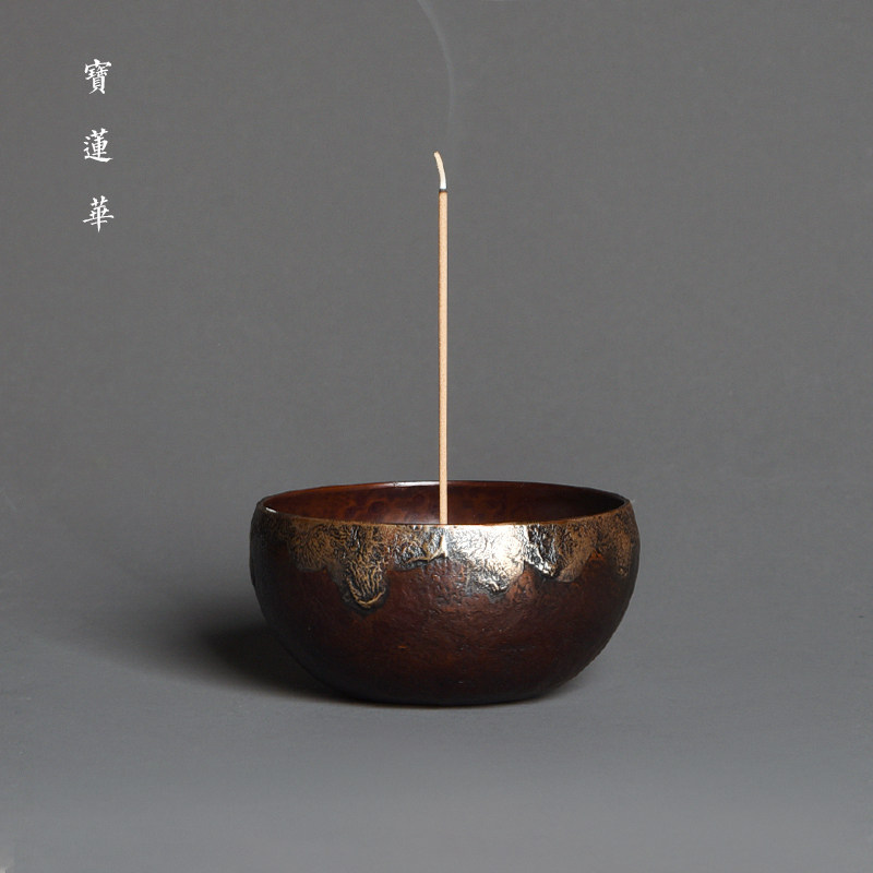 鎏银紫铜香炉 禅韵线香插香篆炉塔香炉中式铜摆件 铜香插座铜茶玩