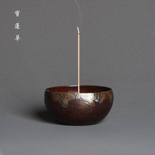 鎏银紫铜香炉禅韵铜线香插