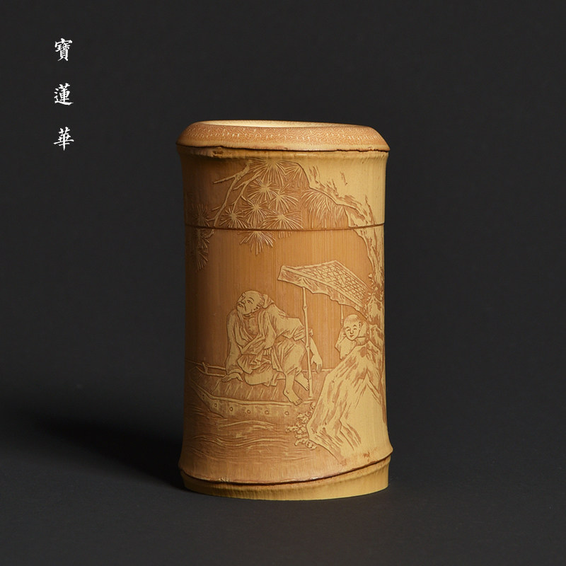 竹刻名家袁江手工留青竹雕刻竹罐 竹茶叶罐筒香粉罐 竹制文玩清供