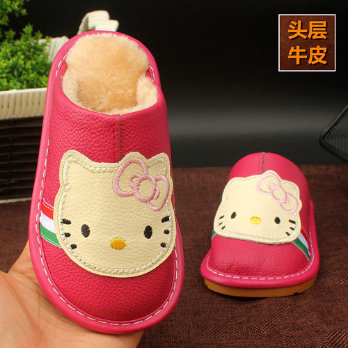 牛皮女童拖鞋防水保暖卡通冬天