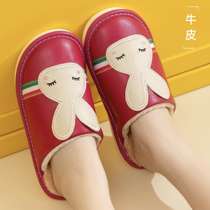真皮儿童男拖鞋女孩冬天家用防滑厚软底毛毛防水保暖鞋卡通棉鞋冬
