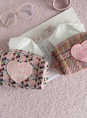 定制logo可爱卡通格纹化妆包吐司包收纳包日系风格纸巾套