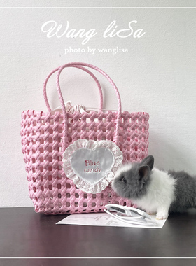 日韩糖果色刺绣编织女包 ins风 托特包女