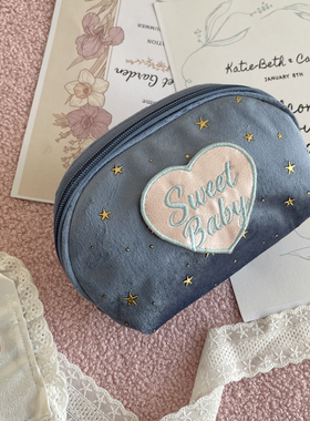 logo定制 韩国复古爱心星星化妆包女贝壳包拉链收纳袋高级感