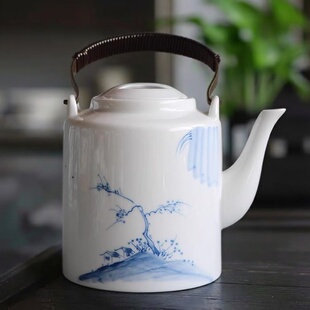 手绘陶瓷提梁壶釉下彩泡茶壶带不锈钢滤网花草茶具家用单壶凉水壶