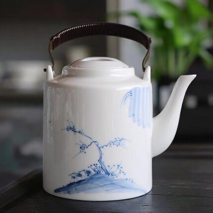 手绘陶瓷提梁壶釉下彩泡茶壶带不锈钢滤网花草茶具家用单壶凉水壶