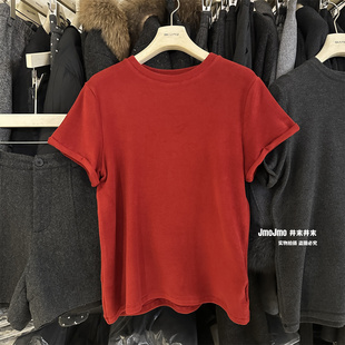 节日氛围软糯加厚磨毛红色短袖T恤女冬季显瘦叠穿休闲上衣打底衫