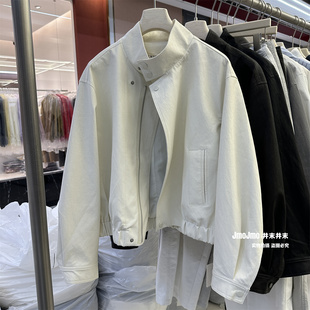 韩系简约立领黑色皮衣女春装新品宽松显瘦pu皮短外套皮夹克机车服