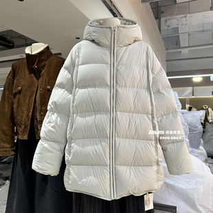 高级感连帽中长款羽绒服冬季保暖轻盈蓬松90白鸭绒外套休闲大衣